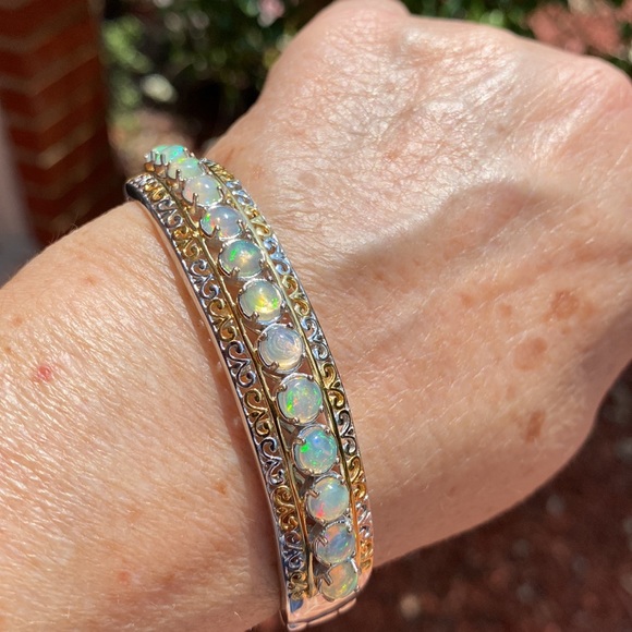 Ethiopian Welo Opal bangle bracelet, 7.25 inches, 25.6 g 925. - Picture 5 of 13